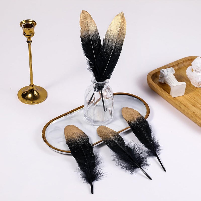Larryhot Dipped Gold & Black Goose Feathers for Crafts - 6-8 inch 60 pcs Natural Feathers for Wedding Party Decorations,DIY Crafts and Clothing Accessories (Gold & Black) - Image 4